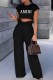 Black Street Print Letter O Neck Sleeveless Two Pieces