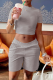 Grey Casual Solid Patchwork O Neck Short Sleeve Two Pieces