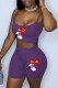 Light Purple Street Print Patchwork Spaghetti Strap Sleeveless Two Pieces