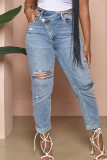 Black Street Solid Ripped Patchwork High Waist Denim Jeans