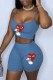 Light Blue Street Print Patchwork Spaghetti Strap Sleeveless Two Pieces