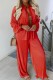 Red Casual Daily Solid Basic Shirt Collar Long Sleeve Two Pieces