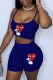 Royal Blue Street Print Patchwork Spaghetti Strap Sleeveless Two Pieces