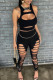 Black Sexy Solid Hollowed Out Patchwork O Neck Sleeveless Two Pieces