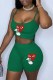 Green Street Print Patchwork Spaghetti Strap Sleeveless Two Pieces
