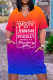 Tangerine Red Casual Print Basic V Neck Short Sleeve Dress