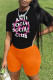 Orange Casual Print Patchwork O Neck Short Sleeve Two Pieces
