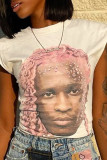 Pink Casual Street Print Patchwork O Neck T-Shirts
