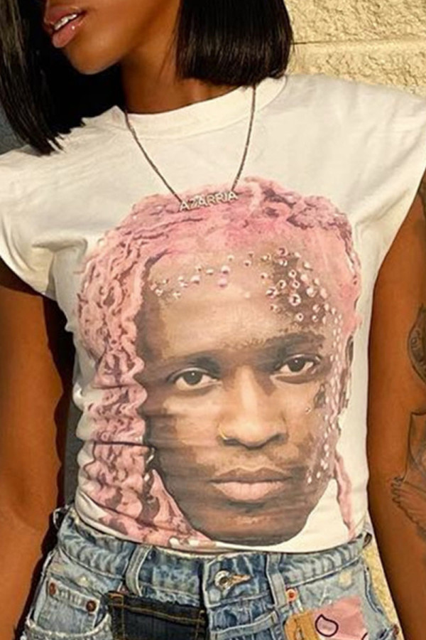 Pink Casual Street Print Patchwork O Neck T-Shirts