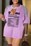 Pink Casual Print Tassel Patchwork V Neck T-Shirts