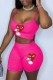 Rose Red Street Print Patchwork Spaghetti Strap Sleeveless Two Pieces