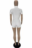 Red Street Print Letter Turndown Collar Rompers