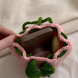 Pink Casual Daily Patchwork Solid Draw String Weave Bags