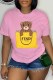 Pink Casual Print Letter O Neck T-Shirts