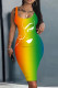 Green Yellow Casual Print Basic U Neck Vest Dress Dresses