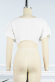 White Casual Street Solid Patchwork Asymmetrical T-Shirts