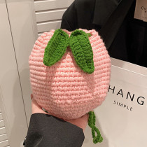 Pink Casual Daily Patchwork Solid Draw String Weave Bags
