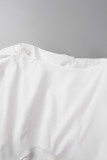 White Casual Street Solid Patchwork Asymmetrical T-Shirts