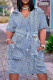 Light Gray Casual Print Patchwork V Neck Short Sleeve Dress