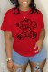 Red Casual Print Patchwork Letter O Neck T-Shirts