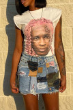 Pink Casual Street Print Patchwork O Neck T-Shirts