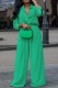 Green Casual Solid Patchwork Shirt Collar Long Sleeve Two Pieces