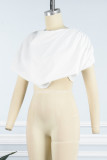 White Casual Street Solid Patchwork Asymmetrical T-Shirts