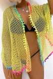 Blue Sexy Patchwork Hollowed Out See-through Swimwears Cover Up