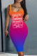 Tangerine Red Casual Print Basic U Neck Vest Dress Dresses