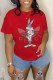 Red Casual Character Print Letter O Neck T-Shirts