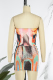 Colour Sexy Print Patchwork Strapless Sleeveless Two Pieces