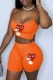 Orange Street Print Patchwork Spaghetti Strap Sleeveless Two Pieces