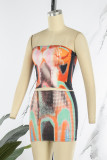 Colour Sexy Print Patchwork Strapless Sleeveless Two Pieces