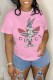 Pink Casual Character Print Letter O Neck T-Shirts