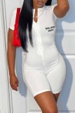 Red Street Print Letter Zipper Collar Rompers