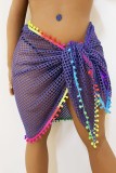 Purple Sexy Patchwork Hollowed Out See-through Swimwears Cover Up