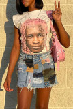 Pink Casual Street Print Patchwork O Neck T-Shirts