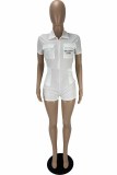 Red Street Print Letter Turndown Collar Rompers