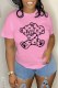 Pink Casual Print Patchwork Letter O Neck T-Shirts