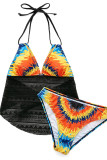 Colour Sexy Print Bandage Patchwork Backless Swimwears (With Paddings)