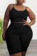 Black Sexy Casual Solid Backless Spaghetti Strap Plus Size Two Pieces