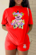 Red Casual Print Patchwork O Neck Short Sleeve Two Pieces