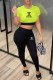 Fluorescent Green Casual Print Patchwork Letter O Neck Short Sleeve Two Pieces