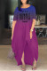 Purple Casual Gradual Change Print Patchwork Asymmetrical O Neck Irregular Dress Dresses