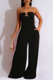 Red Sexy Casual Solid Backless Strapless Regular Jumpsuits