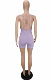 Pink Street Print Letter V Neck Rompers