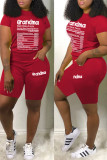 Red Casual Print Patchwork O Neck Short Sleeve Two Pieces