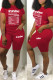 Red Casual Print Patchwork O Neck Short Sleeve Two Pieces