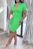 Fluorescent Green Sexy Solid Patchwork V Neck Plus Size Jumpsuits