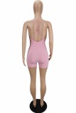 Pink Street Print Letter V Neck Rompers